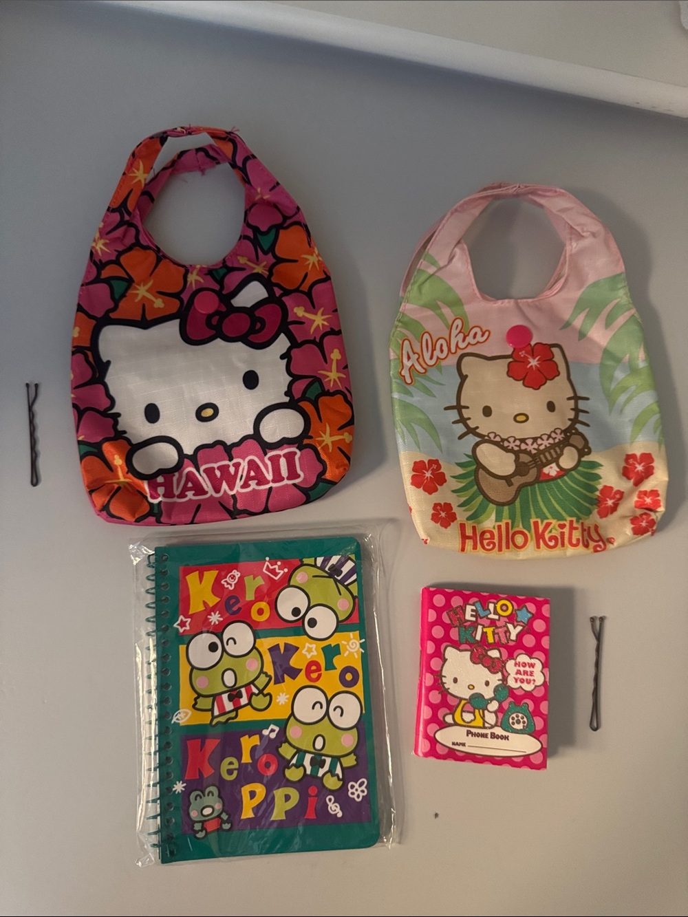 NEW Mini Hello Kitty & Keroppi Sanrio Notebook, Address Book & Nylon Hawaii Bags
